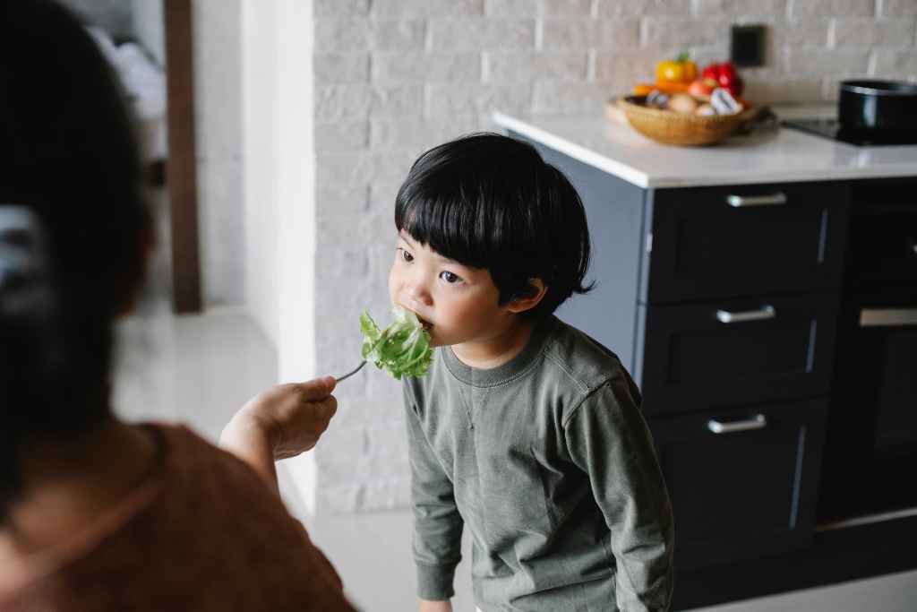 young boy eating some vegetables getting nutrients the healthy way