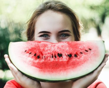 Improve nutrition be happy woman watermelon