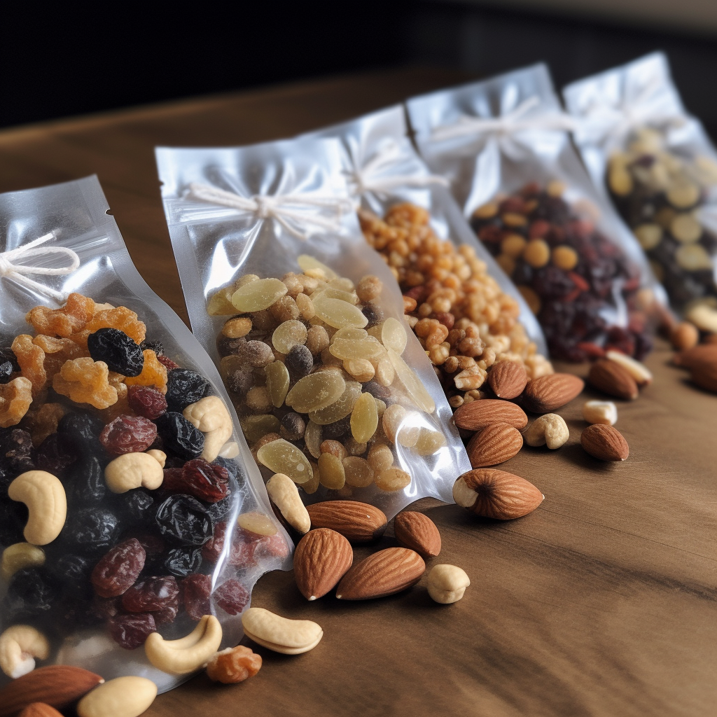 Baggies filled with nuts and dried berries for a portable healthy snack