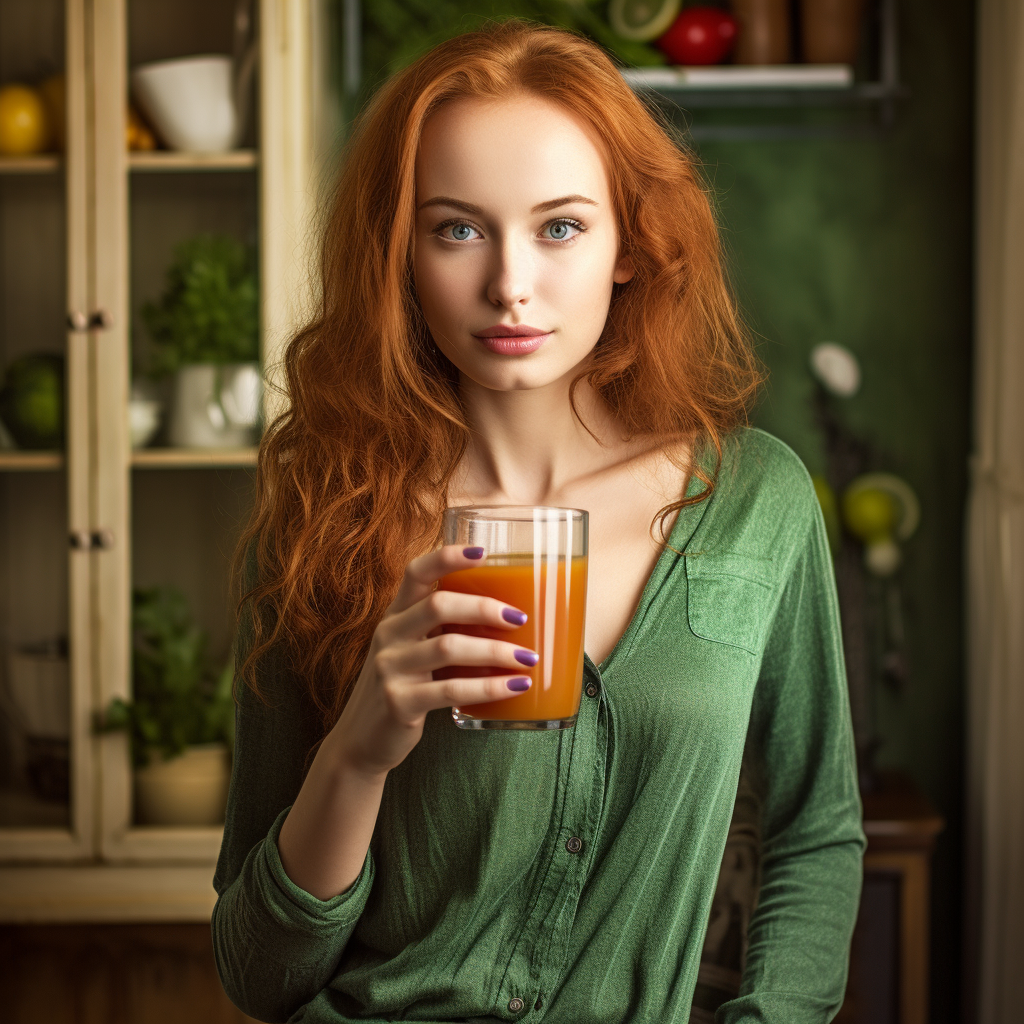 healthy young woman drinking vegetable juice for diabetes